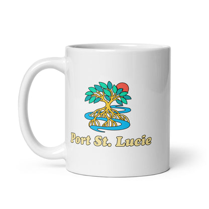 Port St. Lucie — White mug, 11 oz, left side, logo on both sides