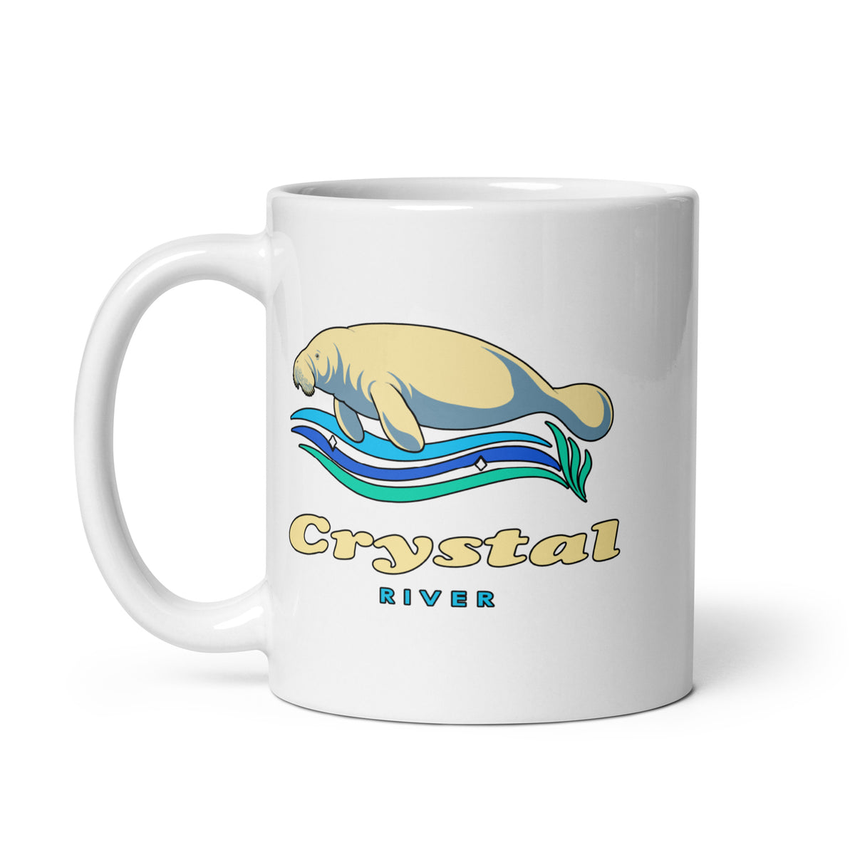 Crystal River — White mug, 11 oz, left side, logo on both sides