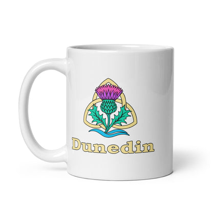 Dunedin — White mug, 11 oz, left side, logo on both sides
