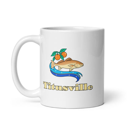 Titusville — White mug, 11 oz, left side, logo on both sides