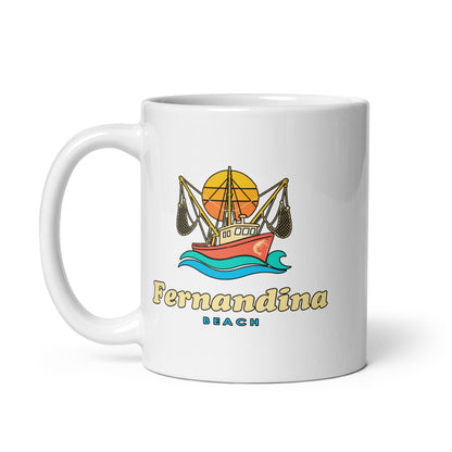 Fernandina Beach — White mug, 11 oz, left side, logo on both sides