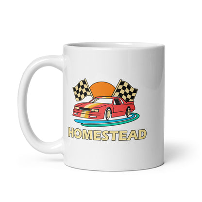 Homestead — White mug, 11 oz, left side, logo on both sides