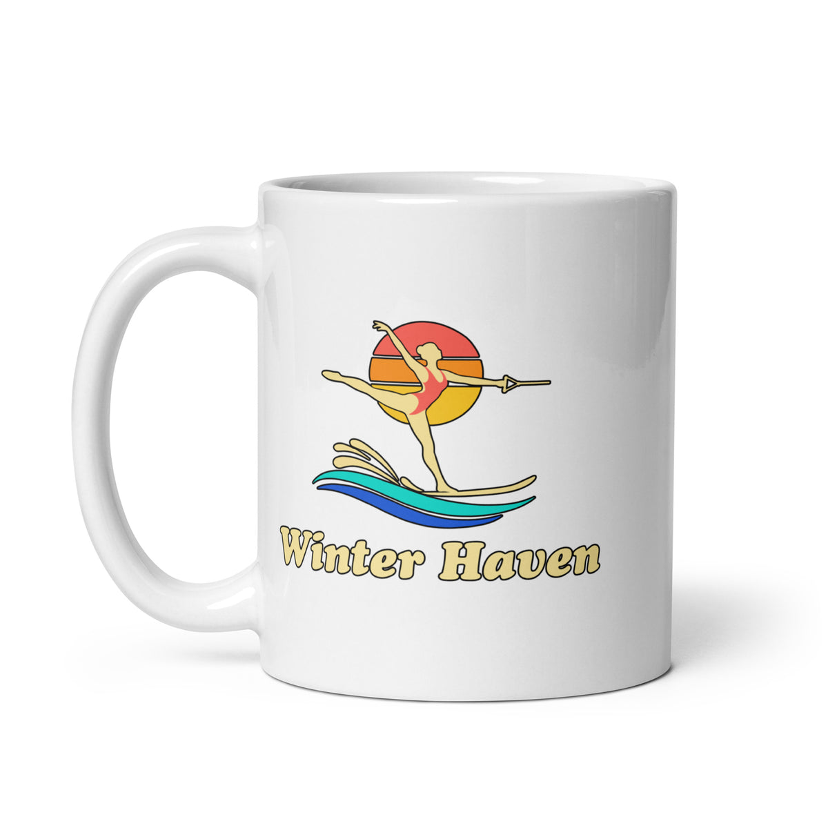 Winter Haven — White mug, 11 oz, left side, logo on both sides