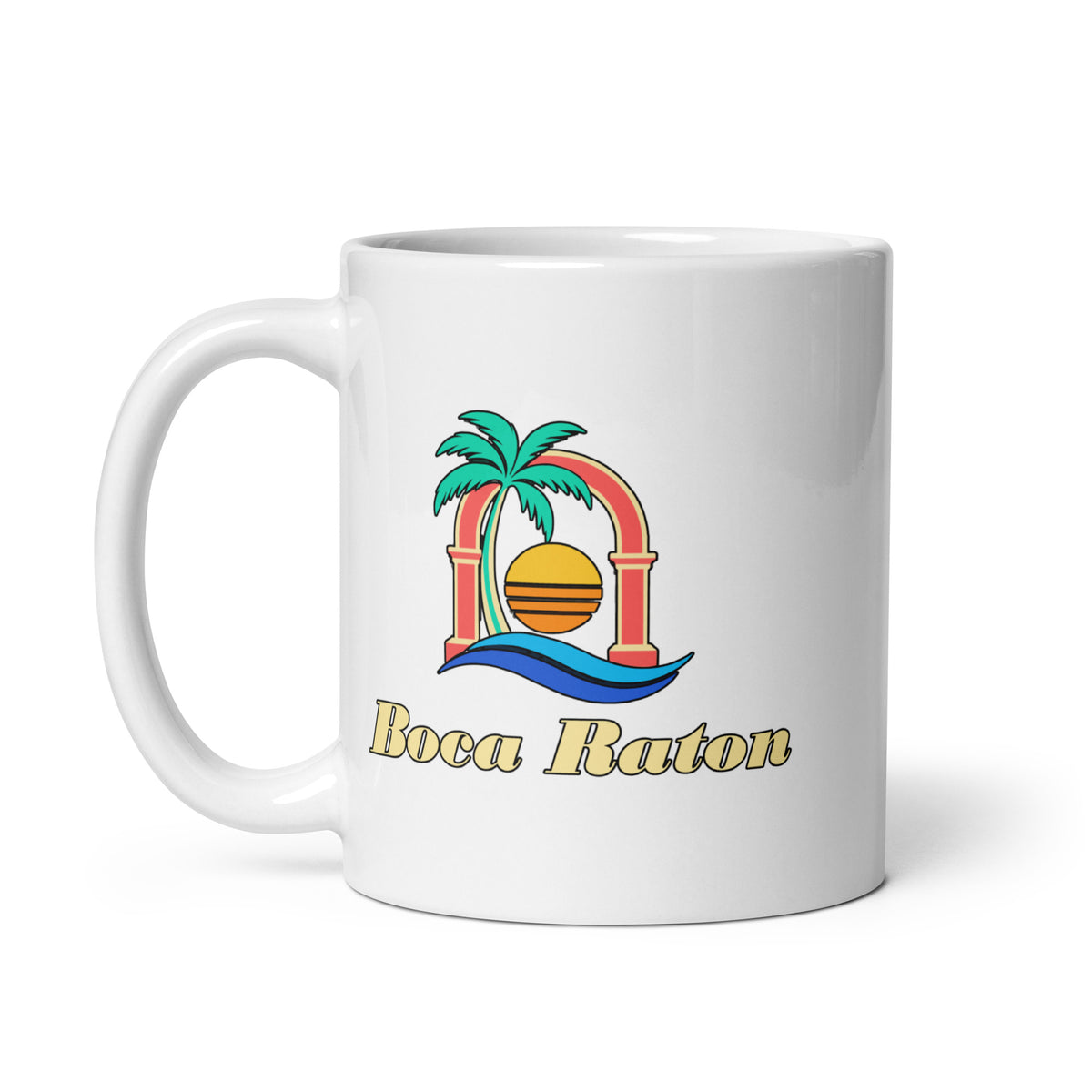 Boca Raton — White mug, 11 oz, left side, logo on both sides