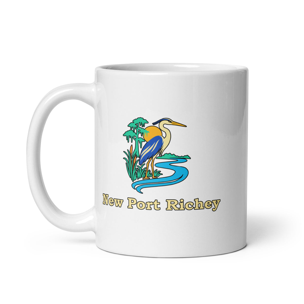 New Port Richey — White mug, 11 oz, left side, logo on both sides