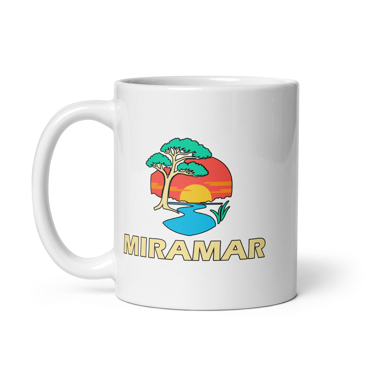 Miramar — White mug, 11 oz, left side, logo on both sides
