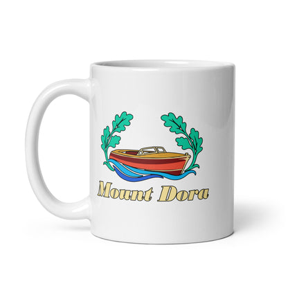 Mount Dora — White mug, 11 oz, left side, logo on both sides