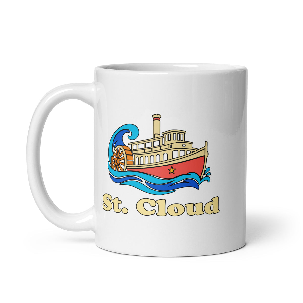 St. Cloud — White mug, 11 oz, left side, logo on both sides