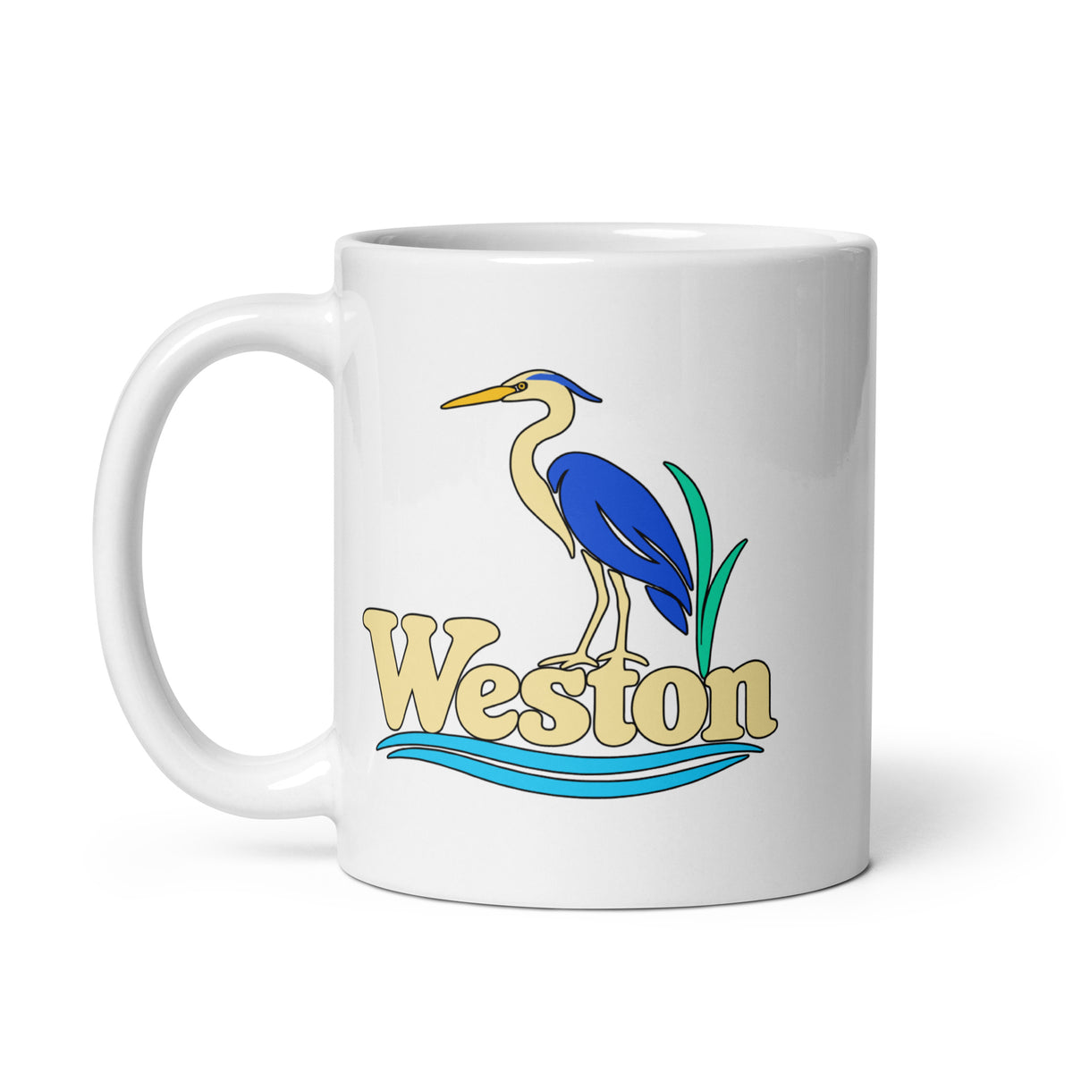 Weston — White mug, 11 oz, left side, logo on both sides