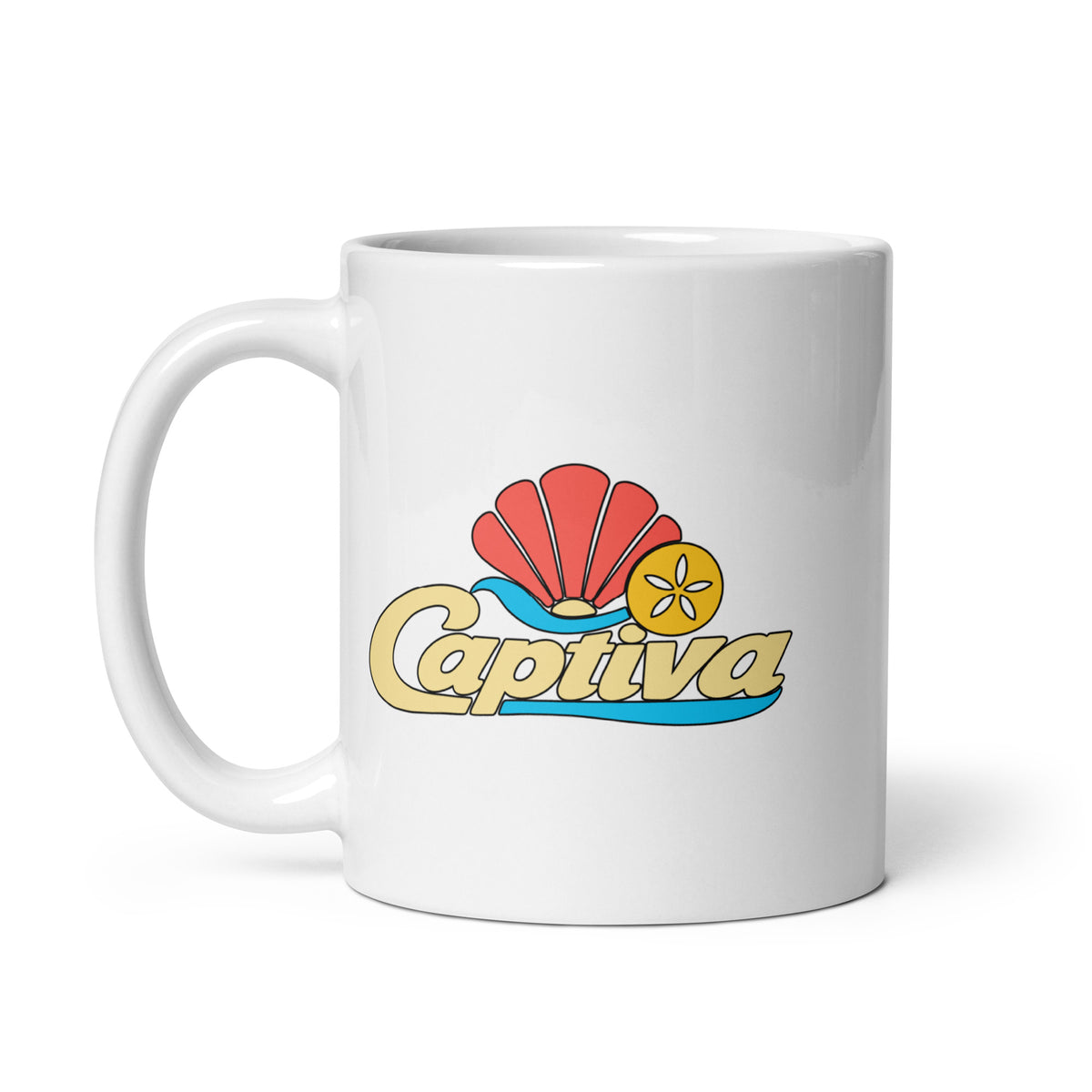 Captiva — White mug, 11 oz, left side, logo on both sides