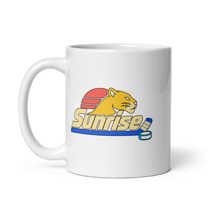 Sunrise — White mug, 11 oz, left side, logo on both sides