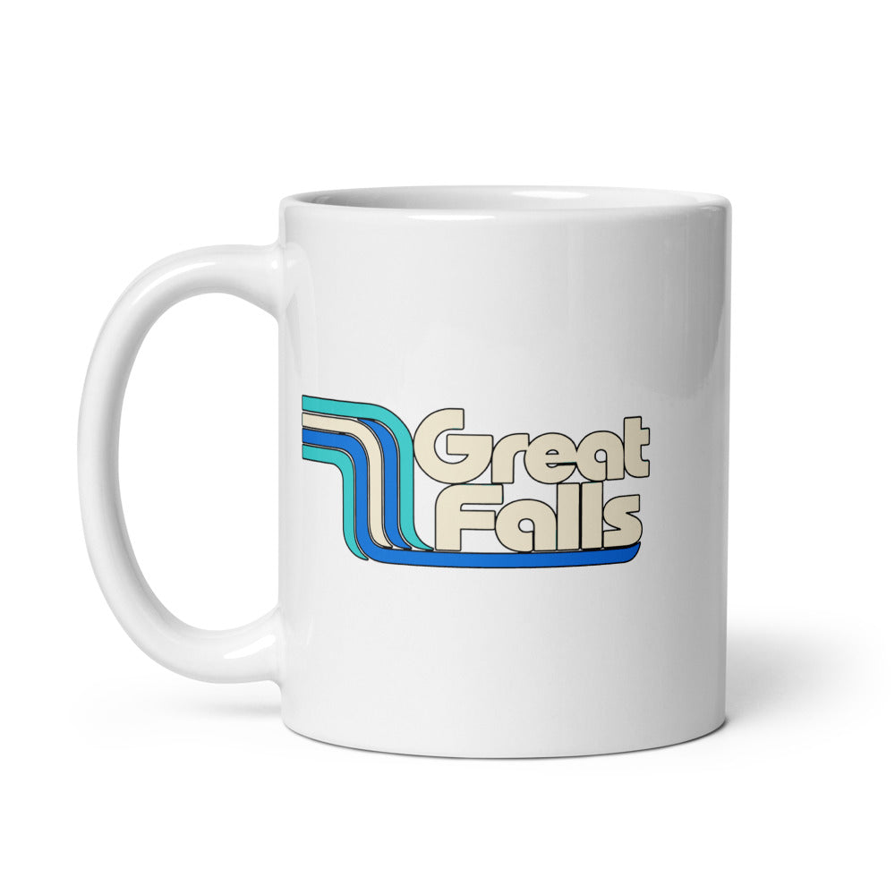 Great Falls — white mug, 11 oz, left side, logo on both sides