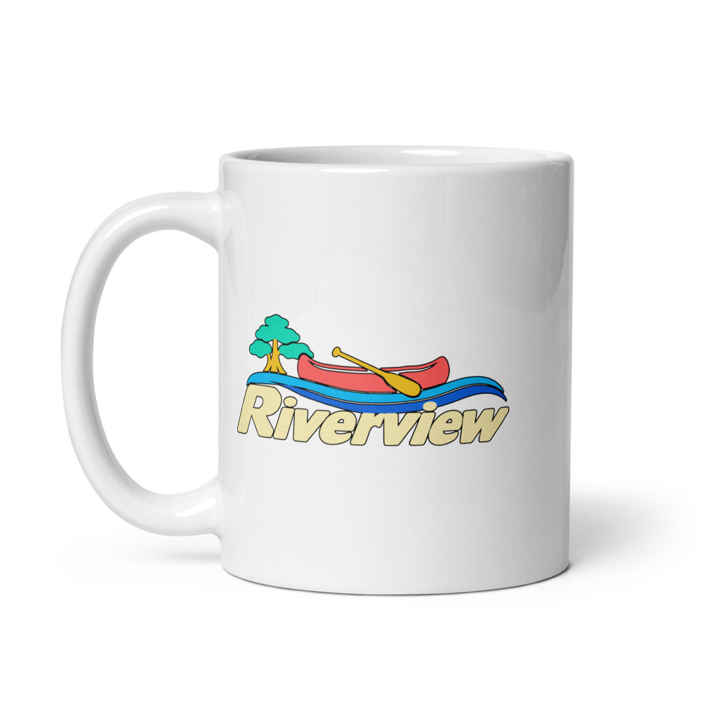 Riverview — white mug, 11 oz, left side, logo on both sides