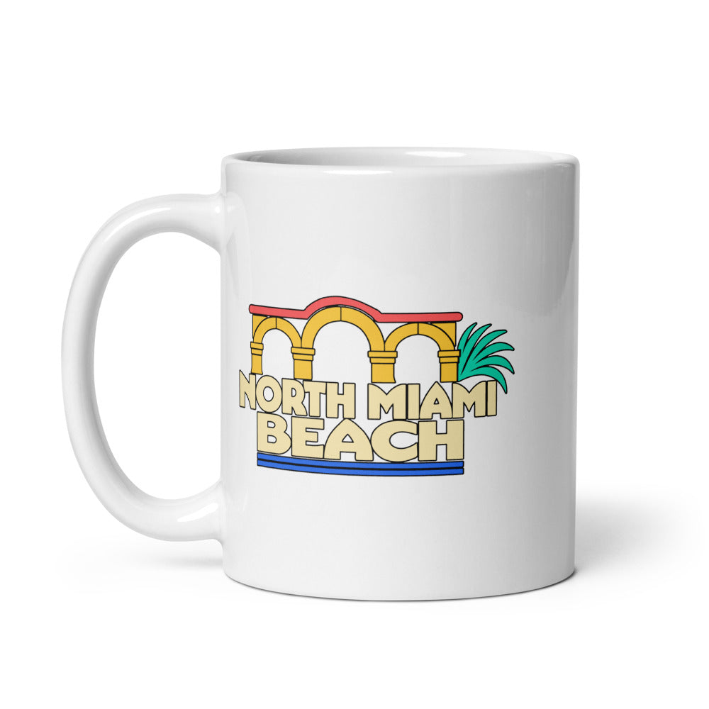North Miami Beach — white mug, 11 oz, left side, logo on both sides