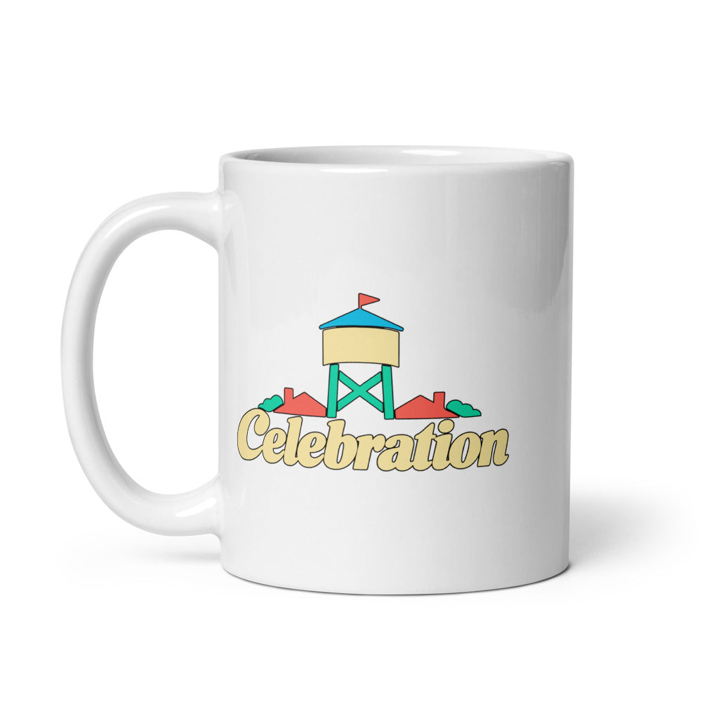 Celebration — white mug, 11 oz, left side, logo on both sides