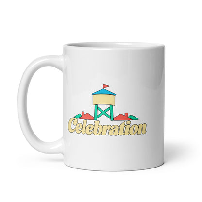 Celebration — white mug, 11 oz, left side, logo on both sides