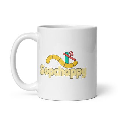 Sopchoppy — white mug, 11 oz, left side, logo on both sides