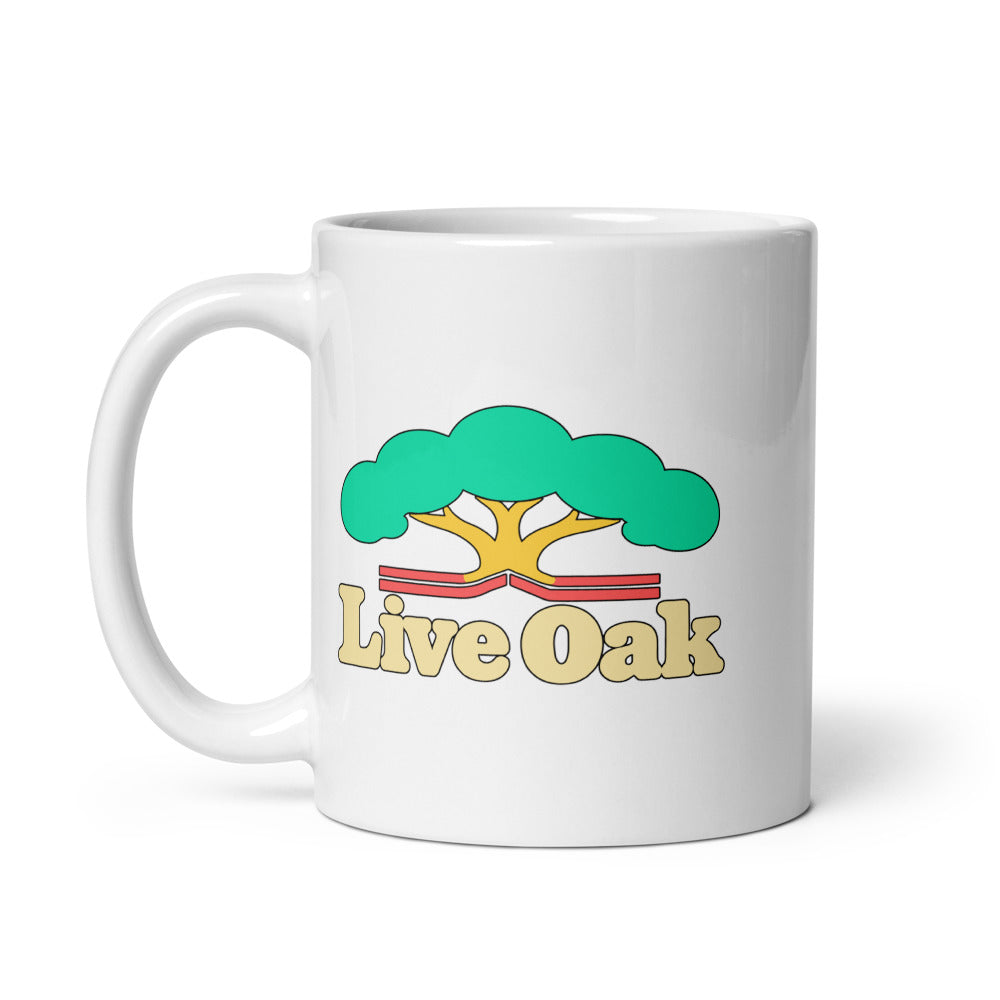 Live Oak — white mug, 11 oz, left side, logo on both sides
