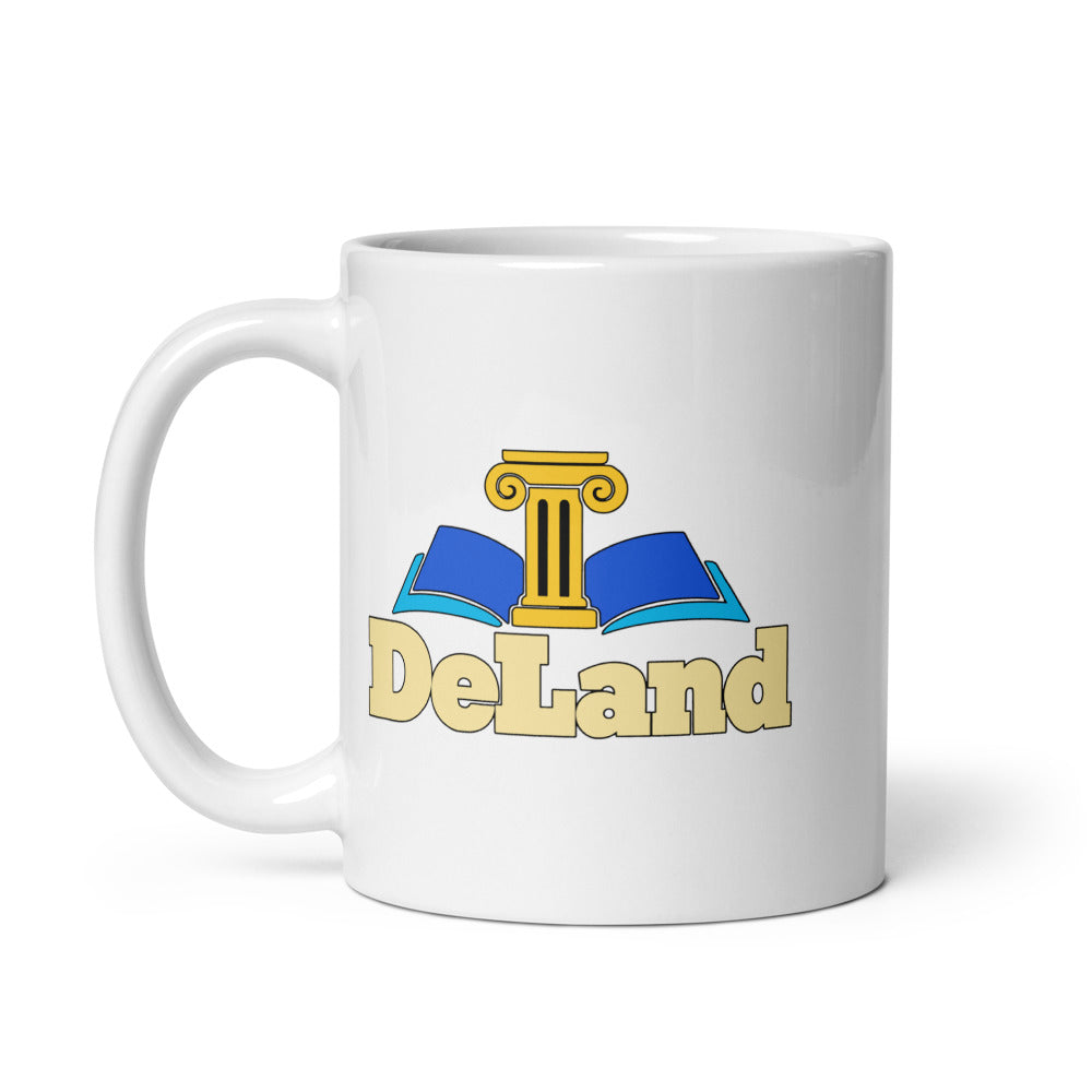 DeLand — white mug, 11 oz, left side, logo on both sides