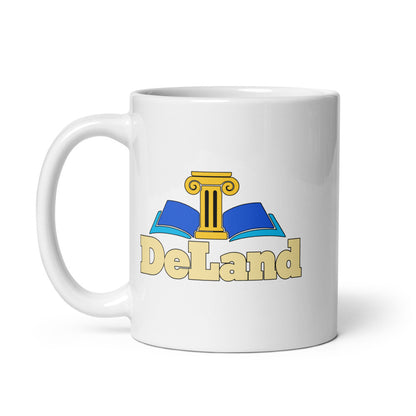 DeLand — white mug, 11 oz, left side, logo on both sides