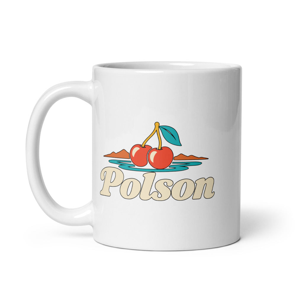 Polson — white mug, 11 oz, left side, logo on both sides