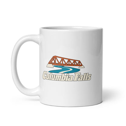 Columbia Falls — white mug, 11 oz, left side, logo on both sides