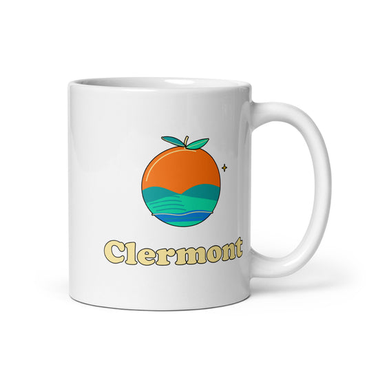 Clermont — White mug, 11 oz, right side, logo on both sides