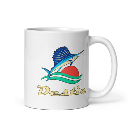 Destin — White mug, 11 oz, right side, logo on both sides