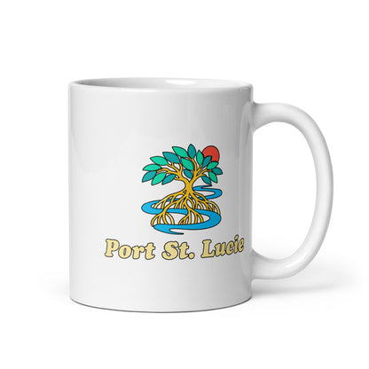 Port St. Lucie — White mug, 11 oz, right side, logo on both sides