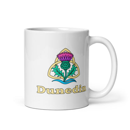 Dunedin — White mug, 11 oz, right side, logo on both sides