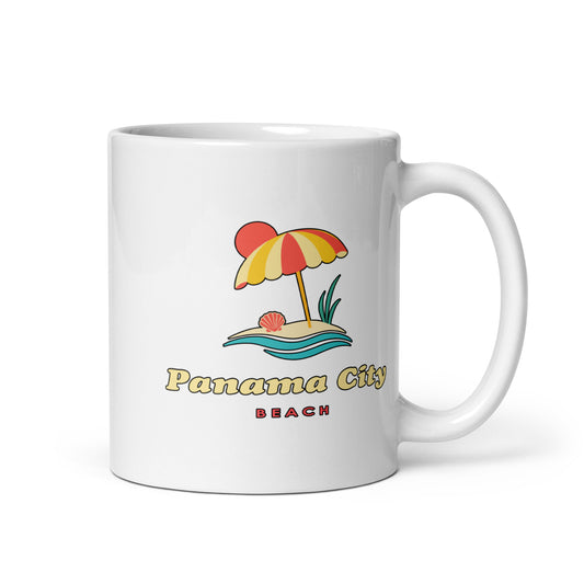 Panama City Beach — White mug, 11 oz, right side, logo on both sides