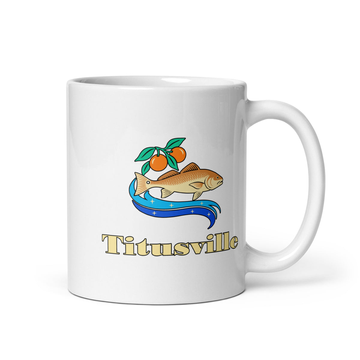 Titusville — White mug, 11 oz, right side, logo on both sides
