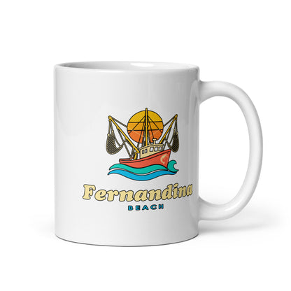 Fernandina Beach — White mug, 11 oz, right side, logo on both sides