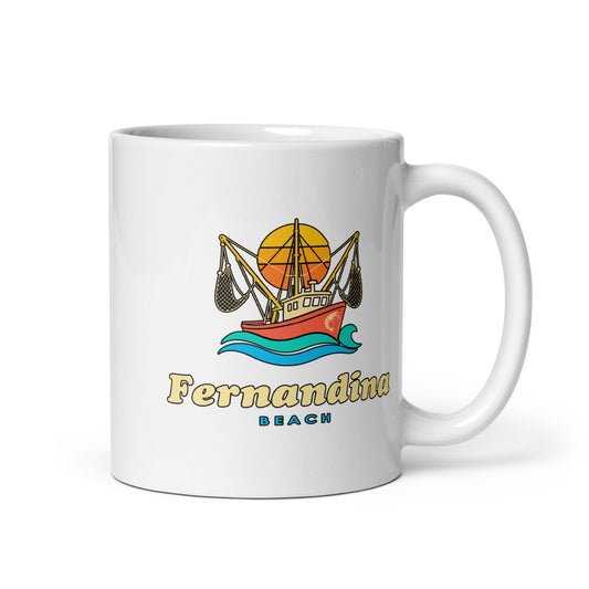 Fernandina Beach — White mug, 11 oz, right side, logo on both sides