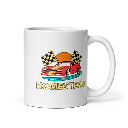 Homestead — White mug, 11 oz, right side, logo on both sides