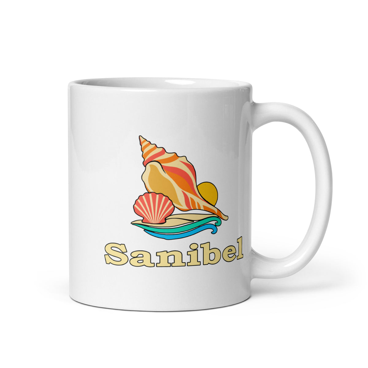Sanibel — White mug, 11 oz, right side, logo on both sides