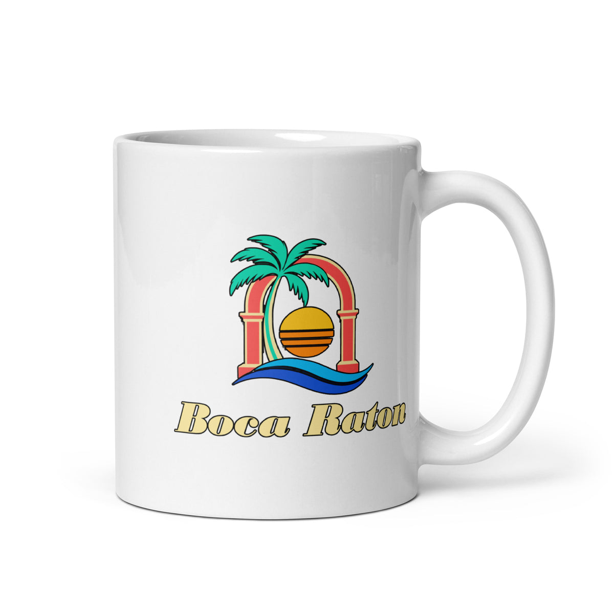 Boca Raton — White mug, 11 oz, right side, logo on both sides