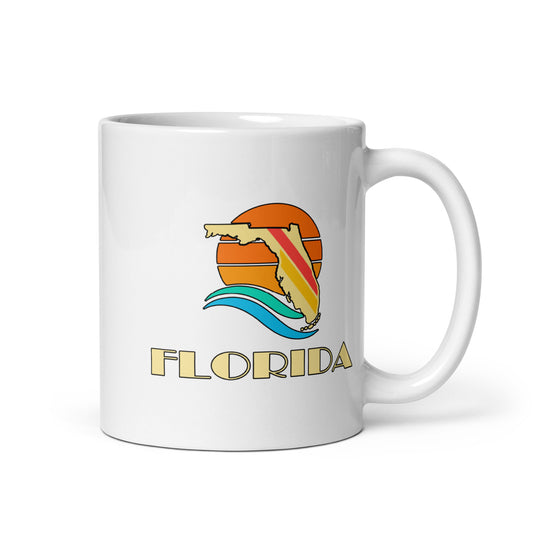 Florida Sunset State — White mug, 11 oz, right side, logo on both sides