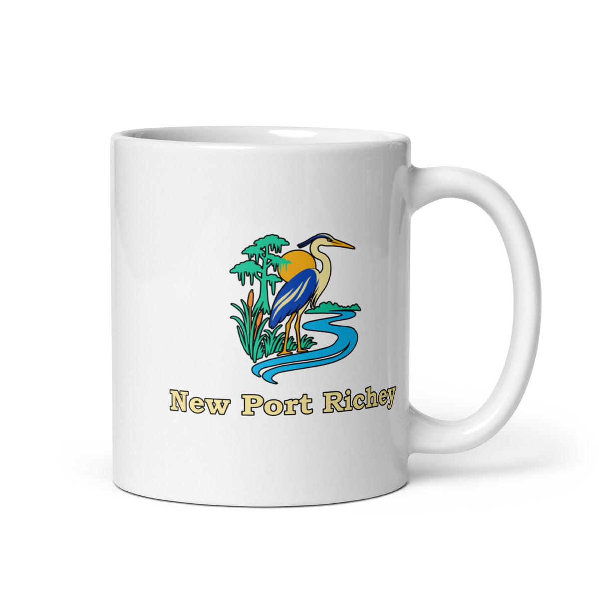 New Port Richey — White mug, 11 oz, right side, logo on both sides