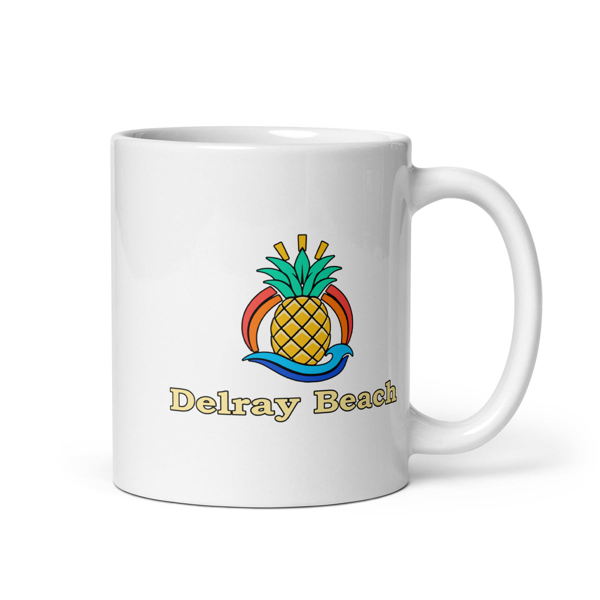 Delray Beach — White mug, 11 oz, right side, logo on both sides