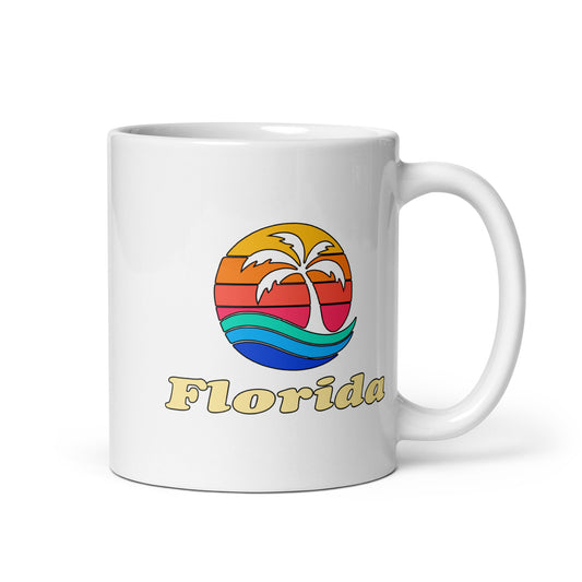 Florida Rainbow Palm — White mug, 11 oz, right side, logo on both sides