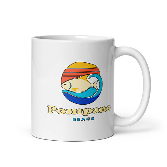 Pompano Beach — White mug, 11 oz, right side, logo on both sides