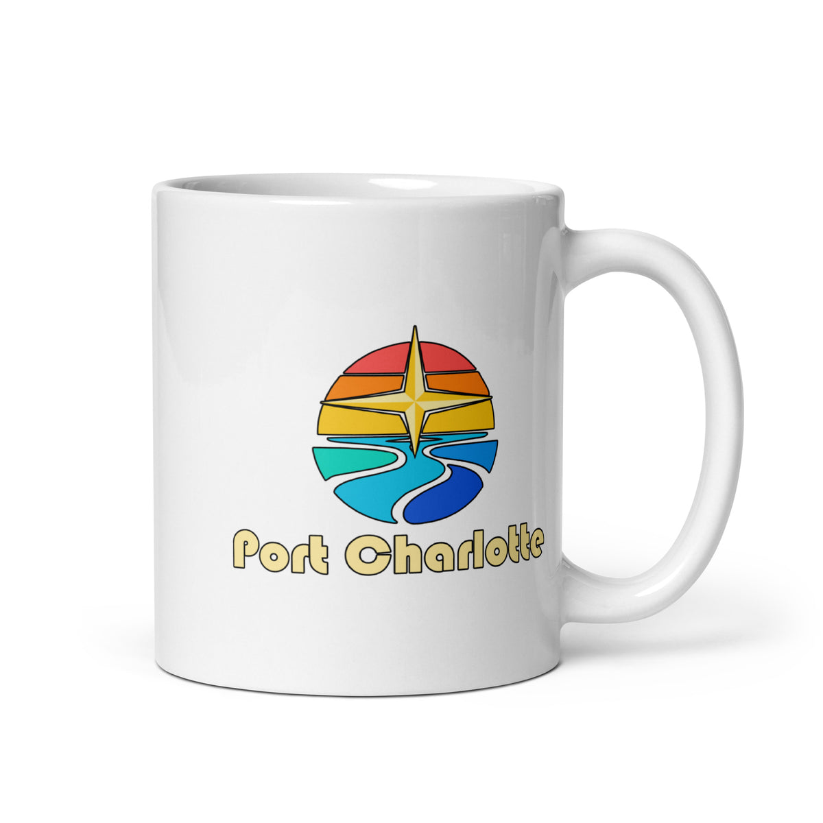 Port Charlotte — White mug, 11 oz, right side, logo on both sides