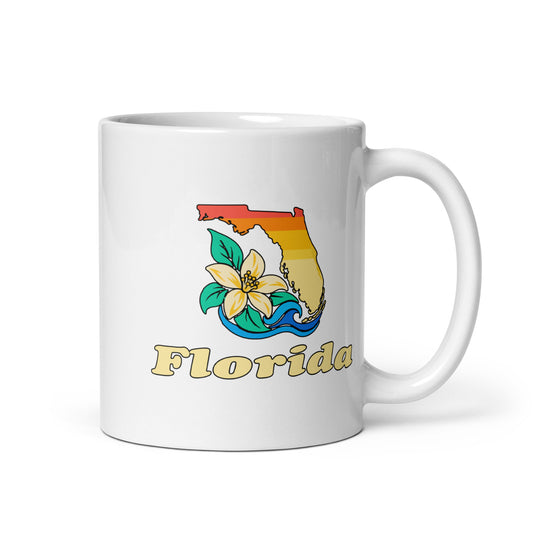 Florida Blossom State — White mug, 11 oz, right side, logo on both sides