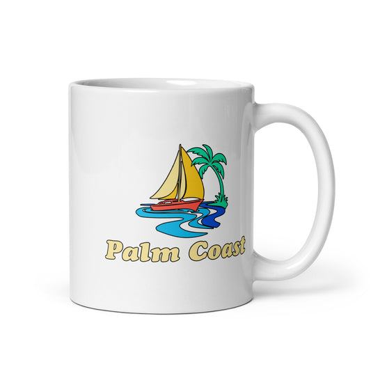 Palm Coast — White mug, 11 oz, right side, logo on both sides