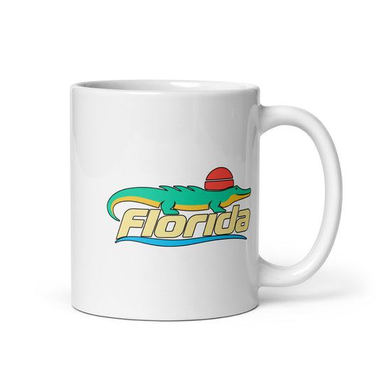 Florida Alligator — White mug, 11 oz, right side, logo on both sides