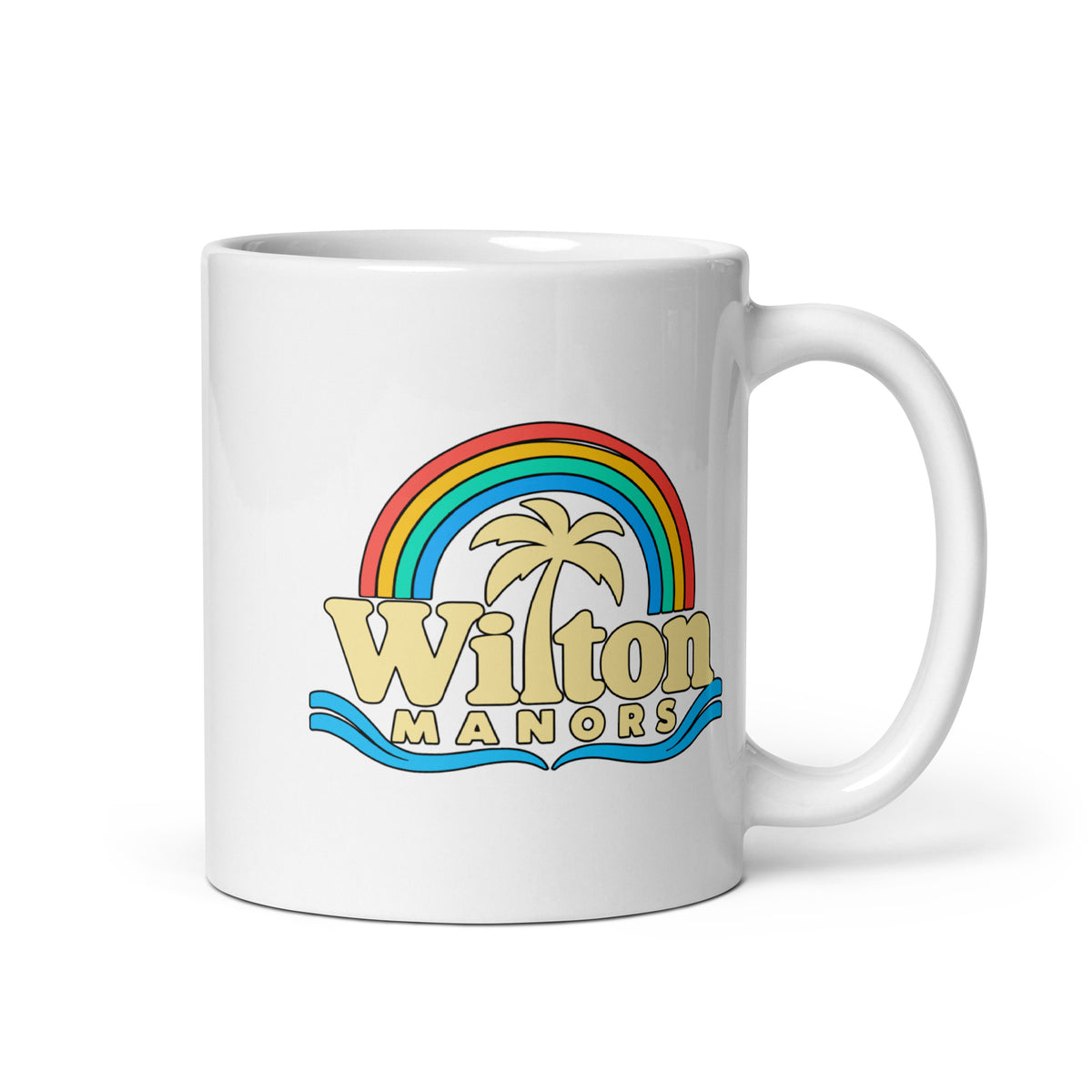 Wilton Manors — White mug, 11 oz, right side, logo on both sides