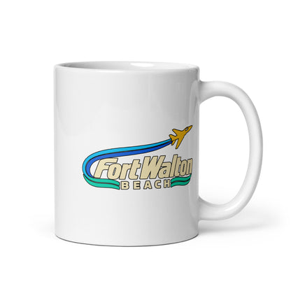 Fort Walton Beach — White mug, 11 oz, right side, logo on both sides