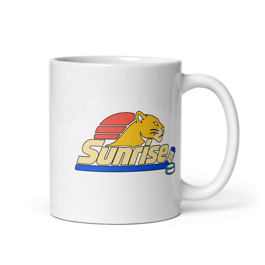 Sunrise — White mug, 11 oz, right side, logo on both sides