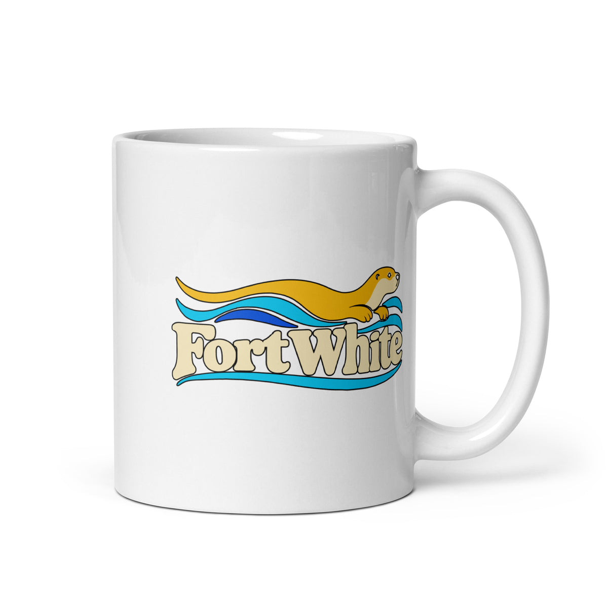 Fort White — White mug, 11 oz, right side, logo on both sides